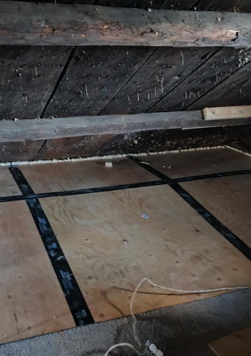 Attic area being reviewed during a building science assessment