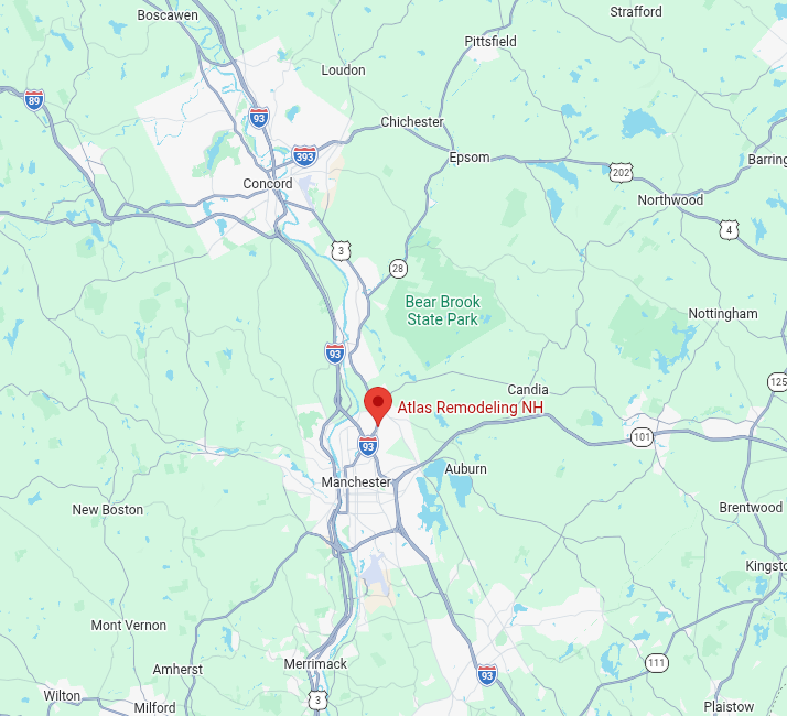 Map of Atlas High Performance Homes service area in New Hampshire